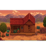 Gaming 90x40cm custom mouse pad featuring pixel art cabin at sunset, stitched edge – Print My Pad