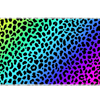 Full-width Rainbow Leopard desk mat showing black leopard spots over a vivid rainbow gradient
