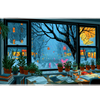 Rainy Study – City Window Plant Nook desk mat and mouse pad by PrintMyPad