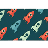 Full-width Retro Rocket Pattern desk mat showing playful vintage rockets on a deep teal background