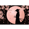 Full-width Cherry Blossom Samurai desk mat showing a samurai silhouette beneath a pink moon and sakura branches