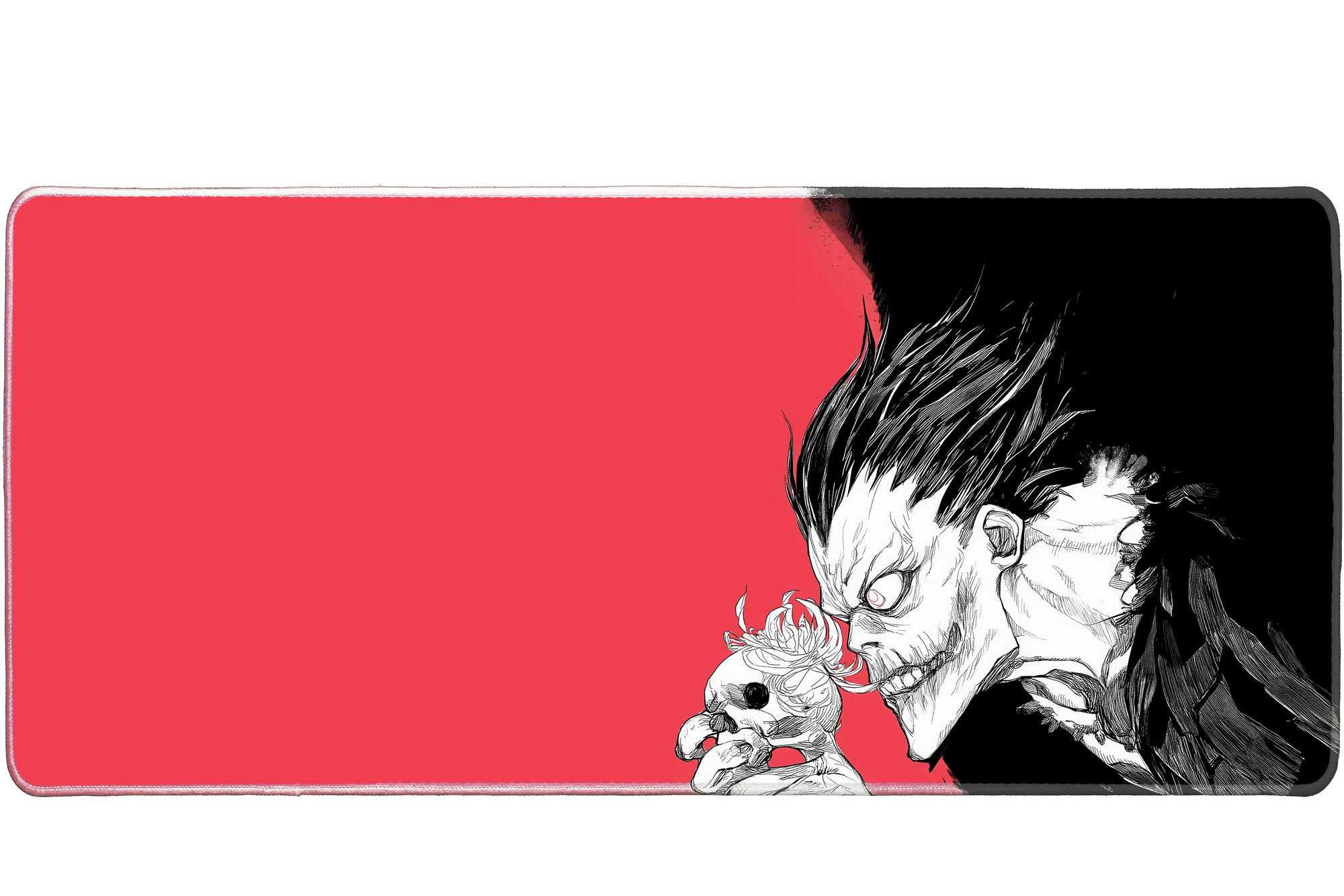 Anime 36x16in custom mouse pad with red and black shinigami art, stitched edge – Print My Pad