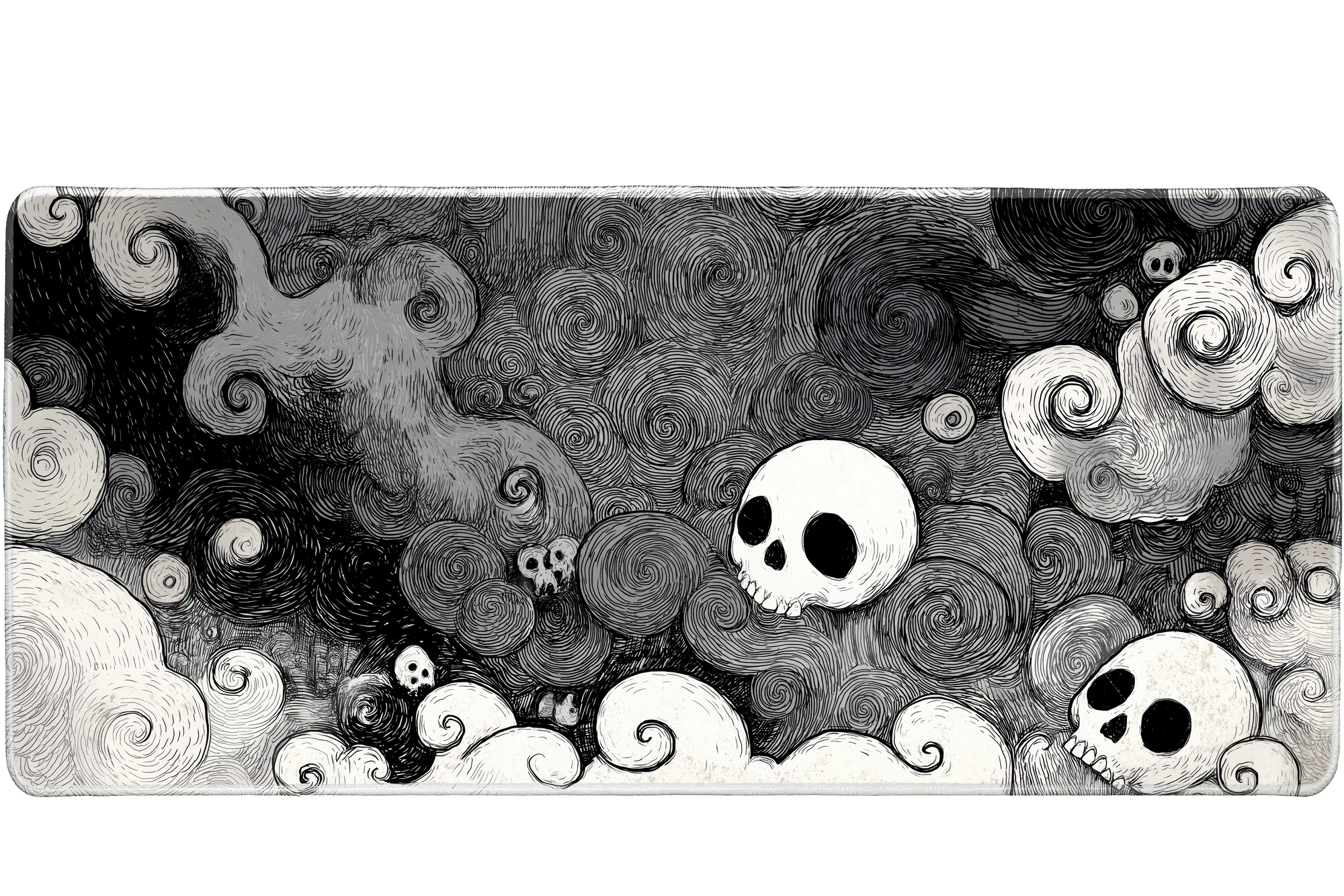 Abstract 90x40cm custom desk mat featuring swirling skull design, non-slip rubber – Print My Pad