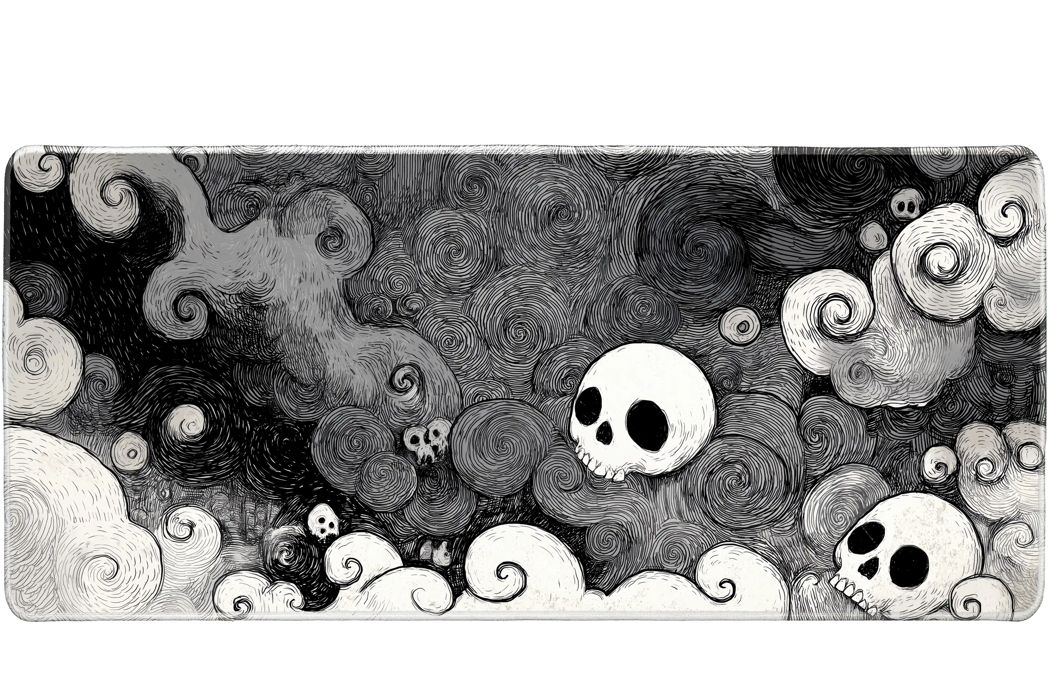 Abstract 90x40cm custom desk mat featuring swirling skull design, non-slip rubber – Print My Pad