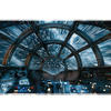 Wide spaceship cockpit hyperspace desk mat displaying the complete artwork across a desktop