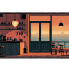 Pixel Sunset Cafe – Coffee Shop desk mat and mouse pad by PrintMyPad