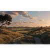 Landscape 36x16in custom desk mat featuring golden meadow at sunset, non-slip rubber base – PrintMyPad