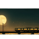 Anime 36x16in custom desk mat with glowing moon and train scene, stitched edge – PrintMyPad