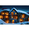Cozy winter cottage cutaway desk mat shown in its wide-format artwork view