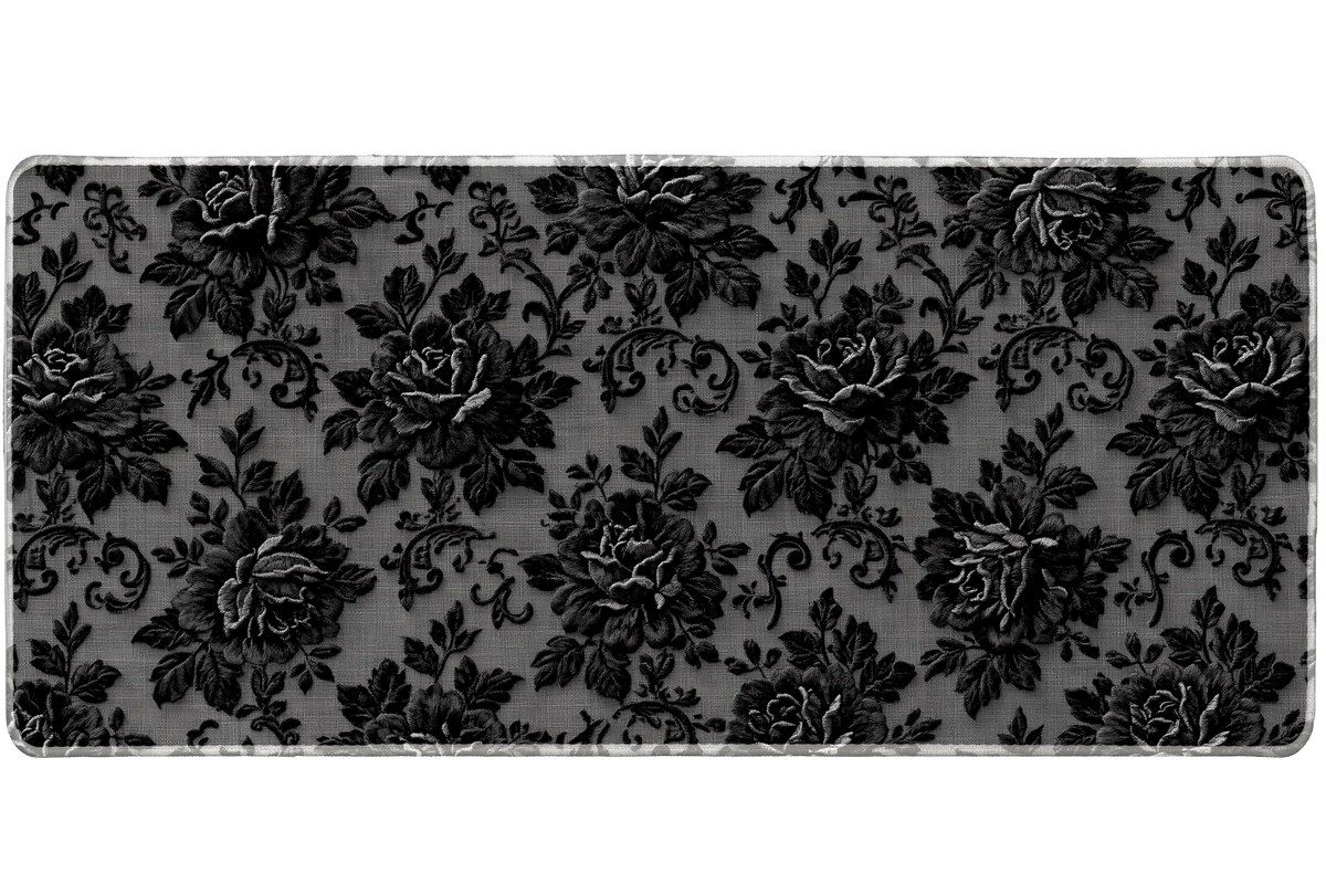 Black Floral Lace – Dark Vintage desk mat and mouse pad by PrintMyPad