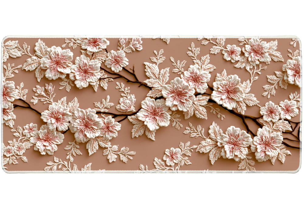 Blush Floral Branch – Ivory Blossom desk mat and mouse pad by PrintMyPad