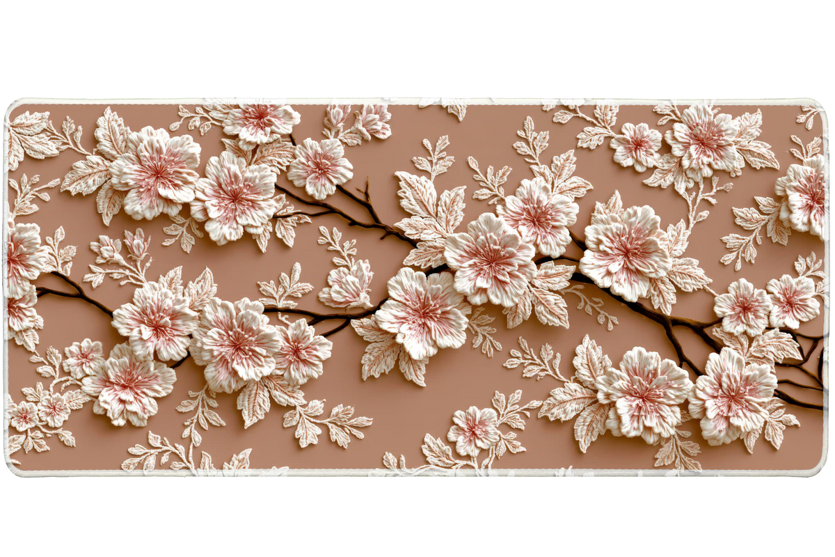 Blush Floral Branch – Ivory Blossom desk mat and mouse pad by PrintMyPad