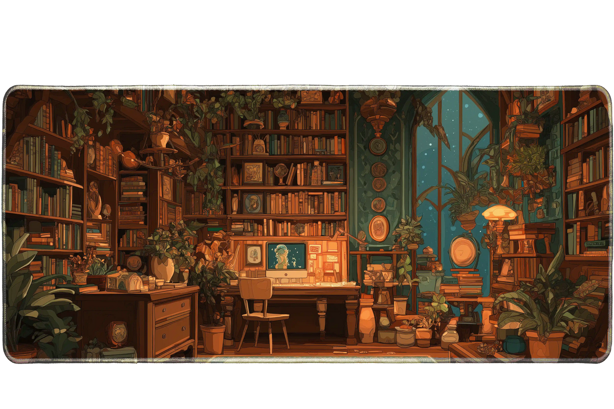 Cozy Library Study Room Aesthetic desk mat and mouse pad by PrintMyPad