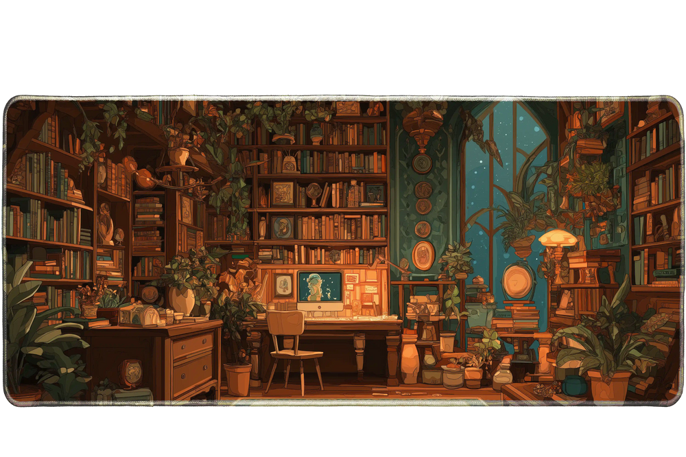 Cozy Library Study Room Aesthetic desk mat and mouse pad by PrintMyPad