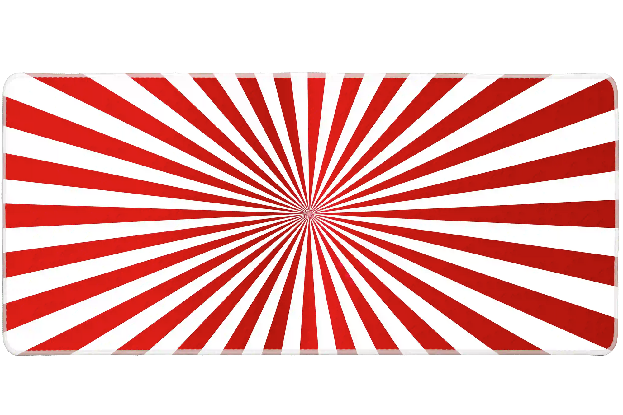 Wide Circus Sunburst desk mat with bold red-and-white big-top sunburst rays