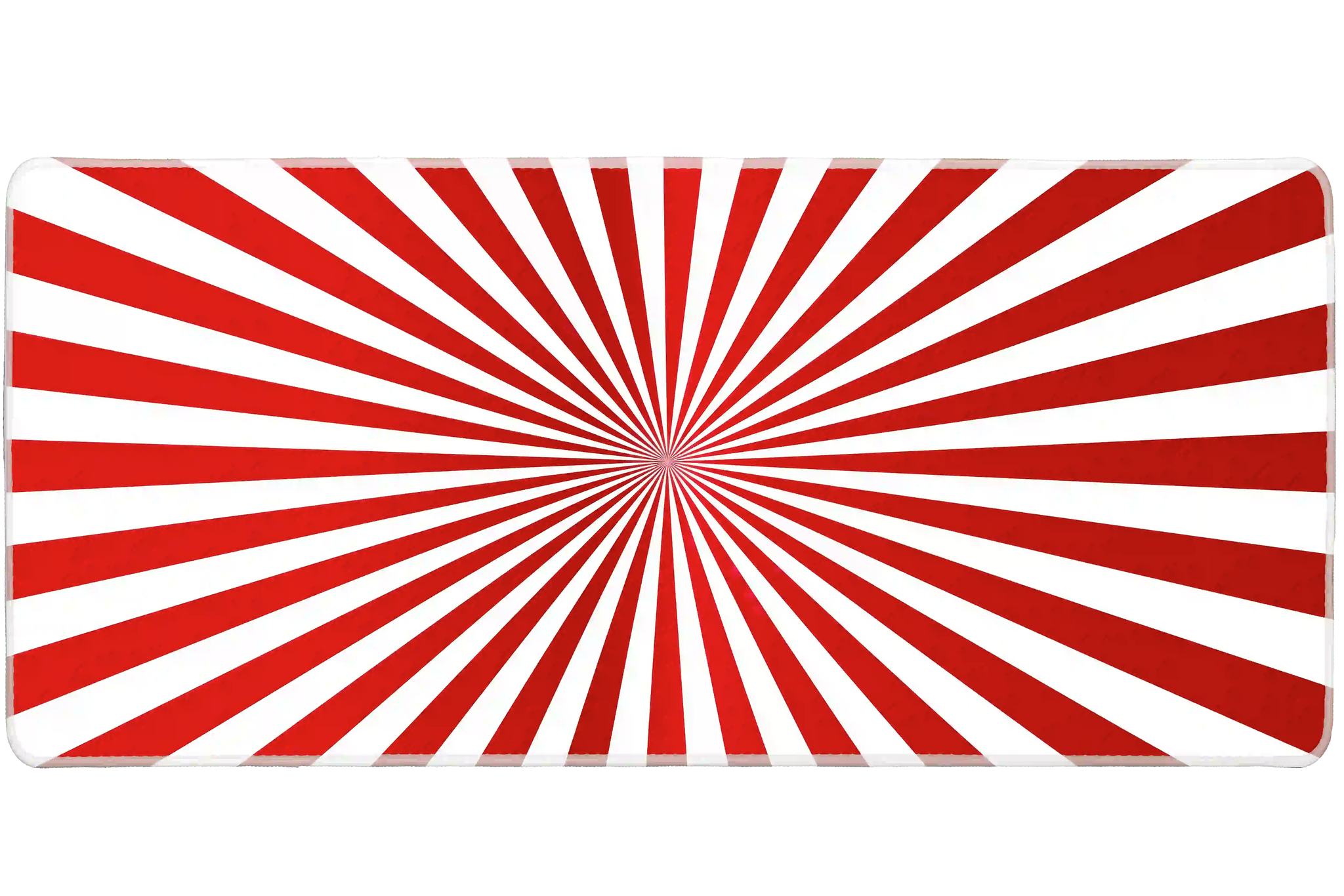 Wide Circus Sunburst desk mat with bold red-and-white big-top sunburst rays