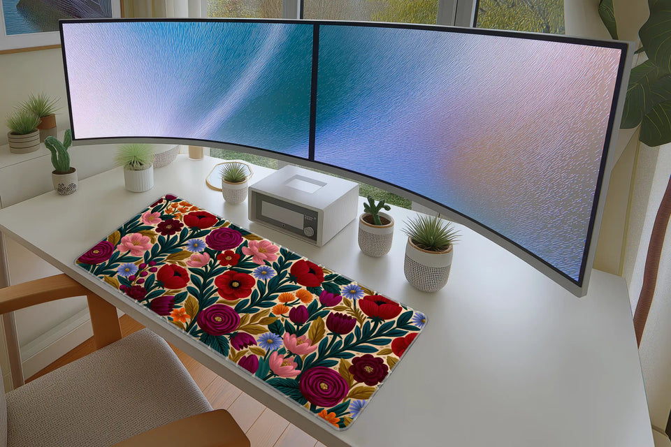 Colorful Floral Pattern – Flower desk mat artwork and product view
