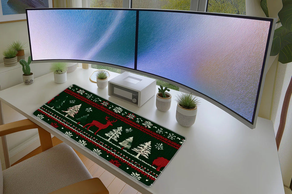 Christmas Knit Pattern Mousepad – Red & Green Holiday Mat