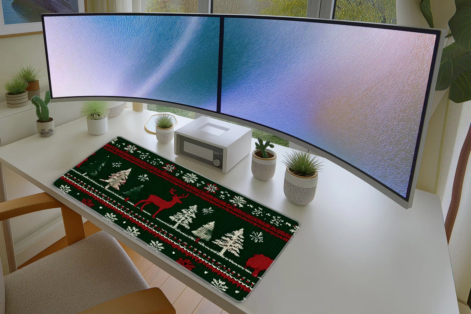 Christmas Knit Pattern Mousepad – Red & Green Holiday Mat