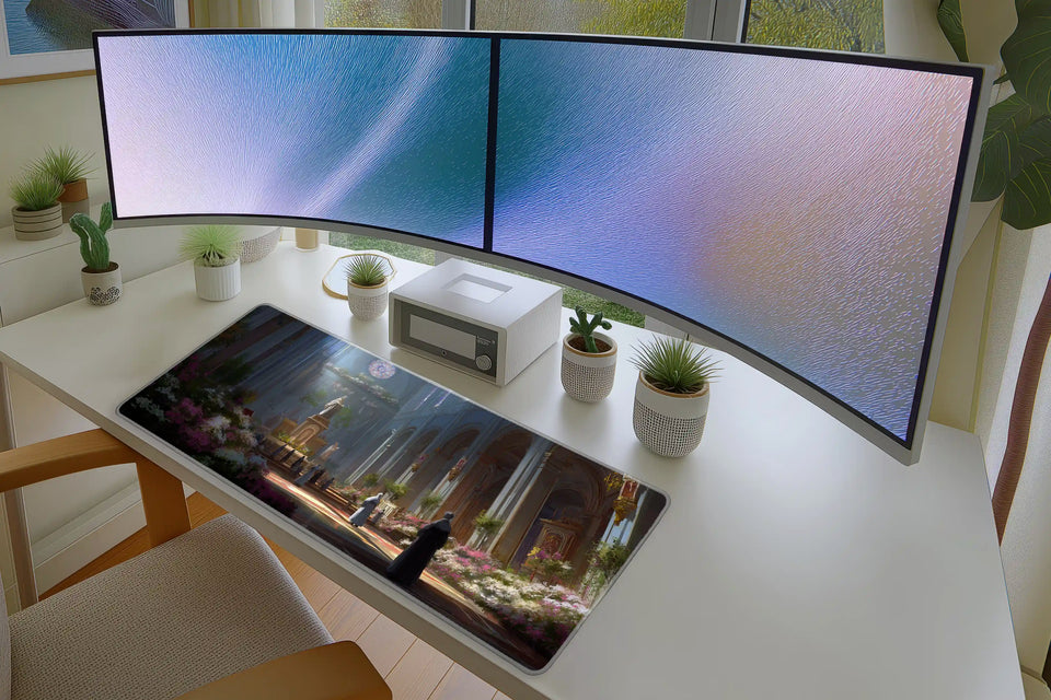 Sunlit Cathedral Garden Mousepad – Fantasy Sacred Interior Art