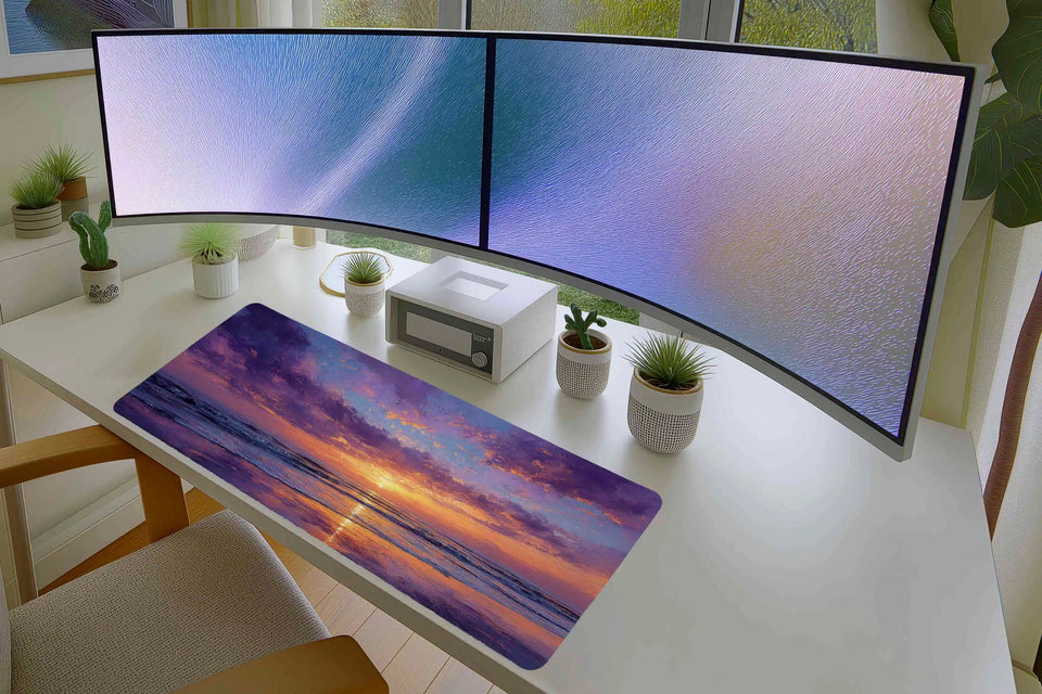 Sunset Ocean Mousepad – Vibrant Seascape in Purple & Gold