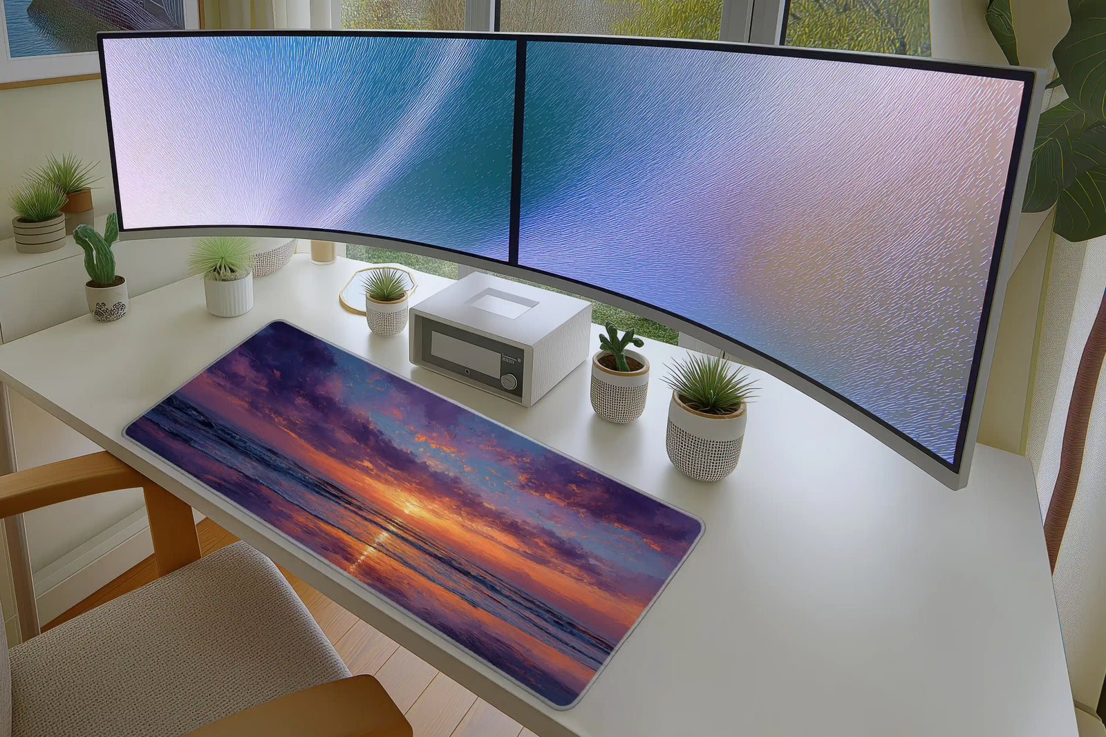 Sunset Ocean Mousepad – Vibrant Seascape in Purple & Gold