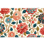 Overhead Jacobean Floral desk mat view with ornate flowers woven through curling vines and leafy branches