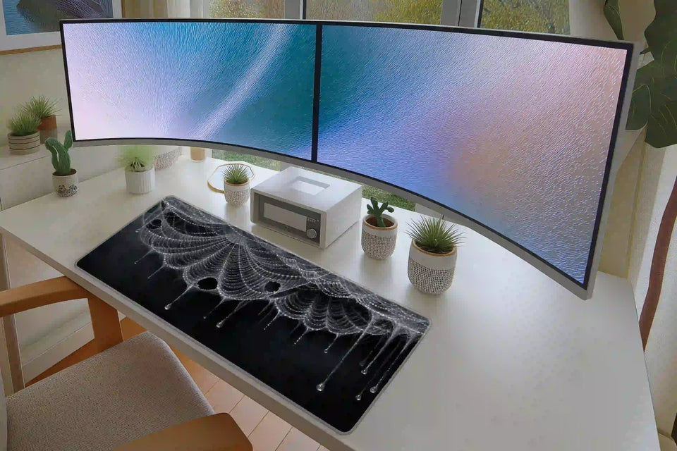 Silver Dripping Spiderweb Gothic Black Desk Mat