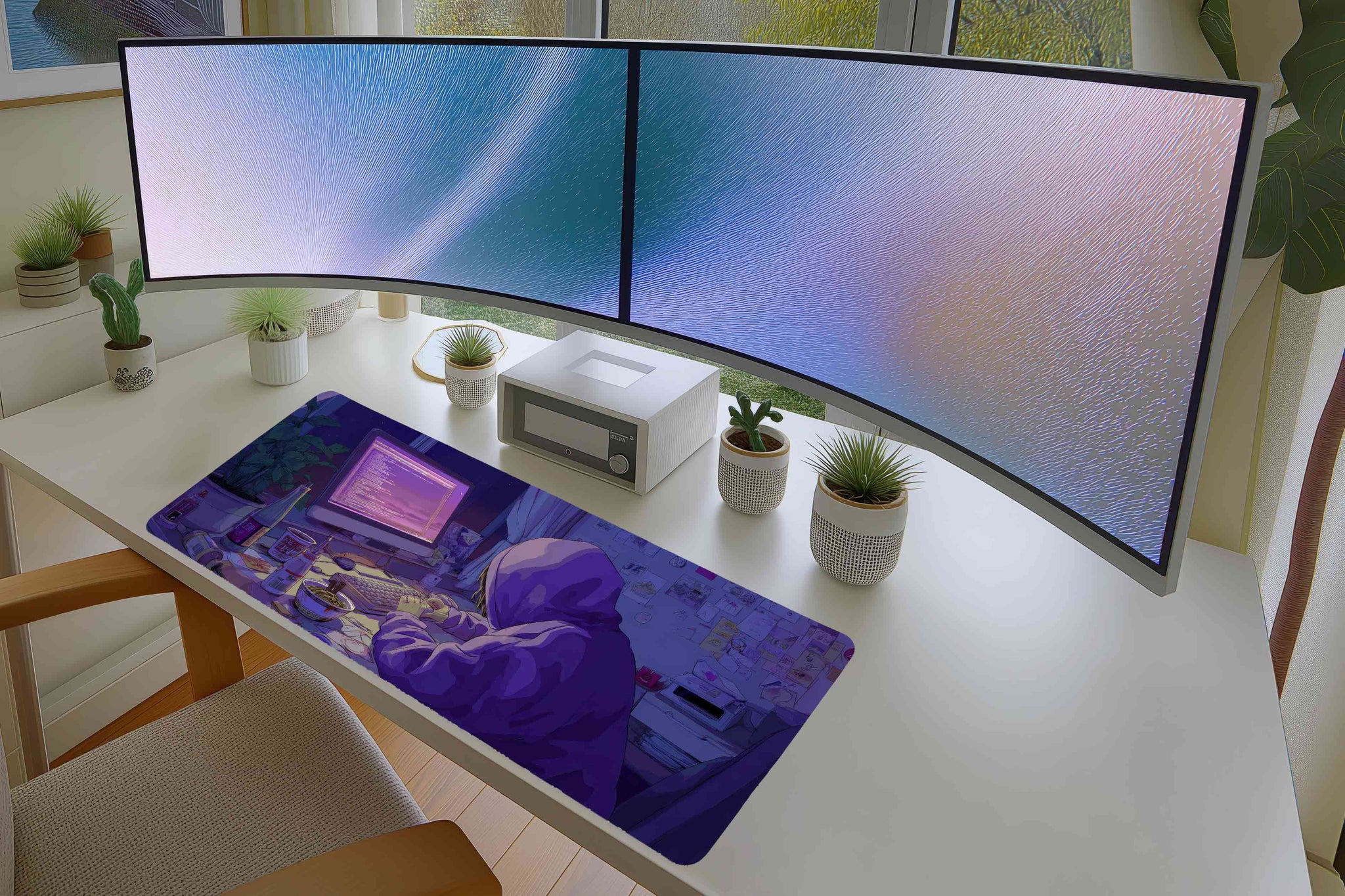 Anime Hacker Mousepad – Night Coding Scene in Purple Glow
