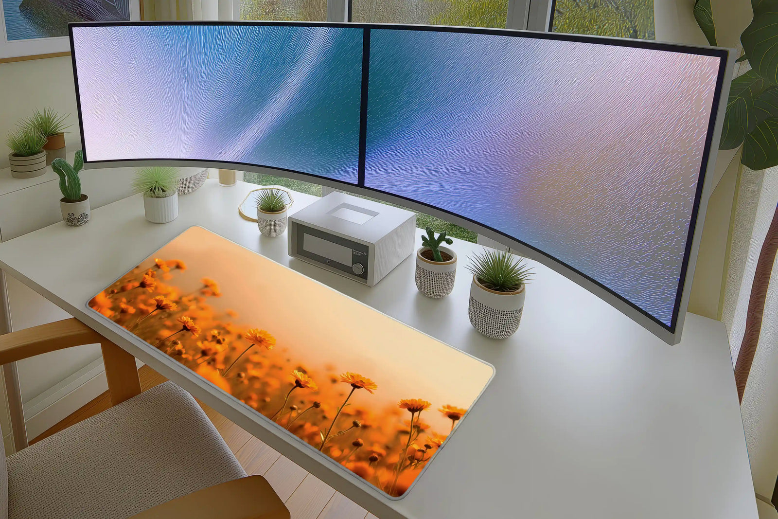 Golden Daisy Field Mousepad – Warm Sunset Floral Desk Mat