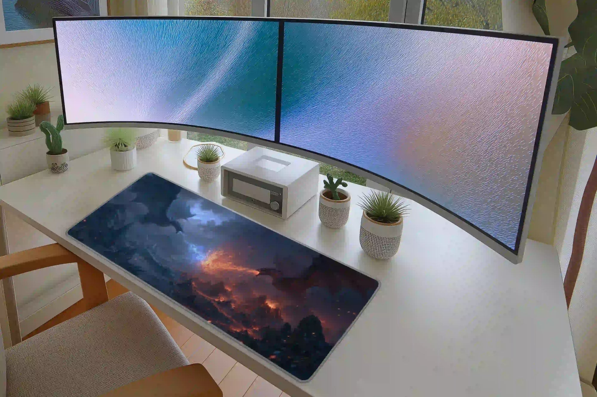 Ice and Fire Dragon Battle Fantasy Gaming Desk Mat