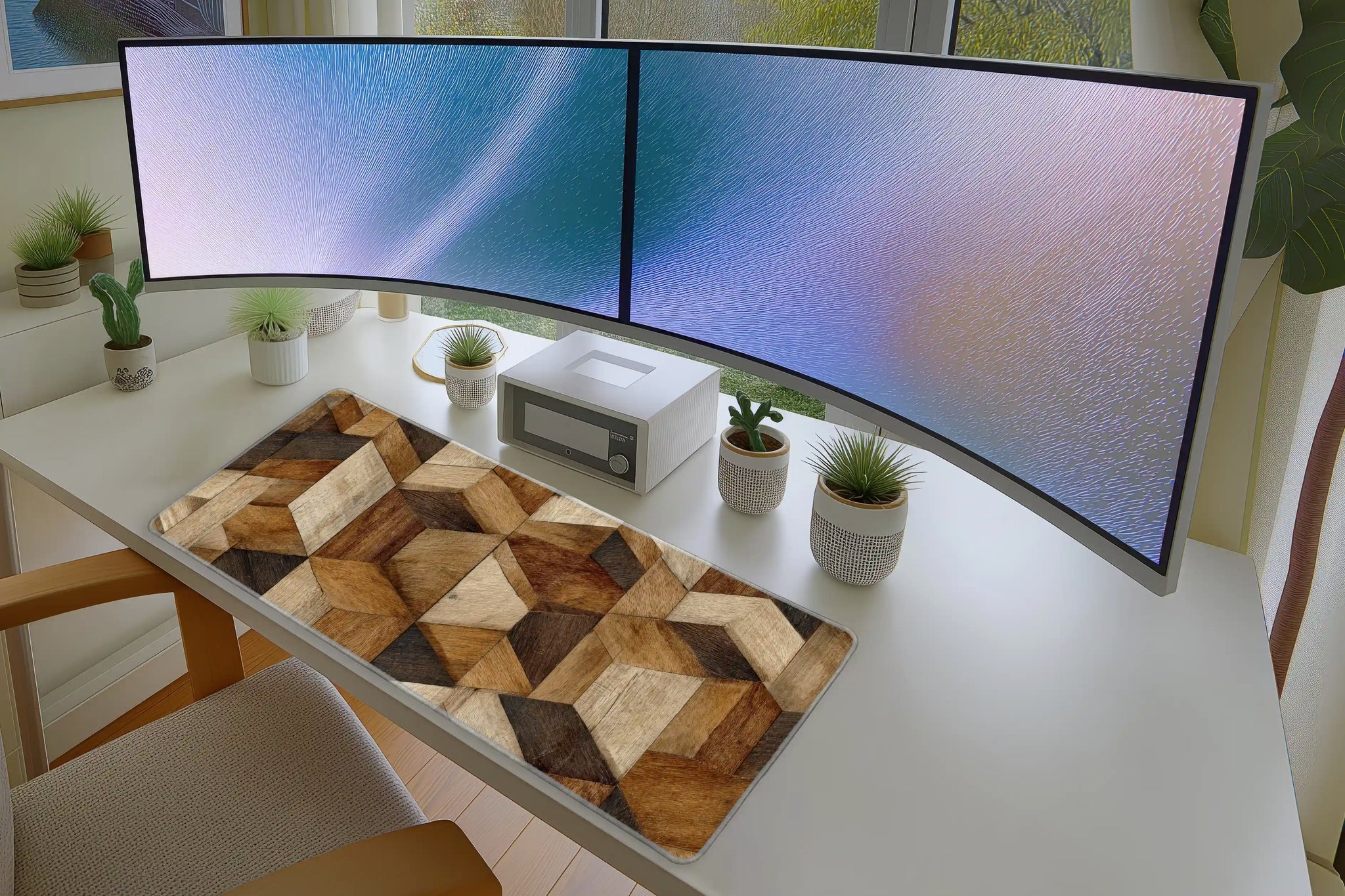 Geometric Wood Pattern Mousepad – Modern Desk Mat