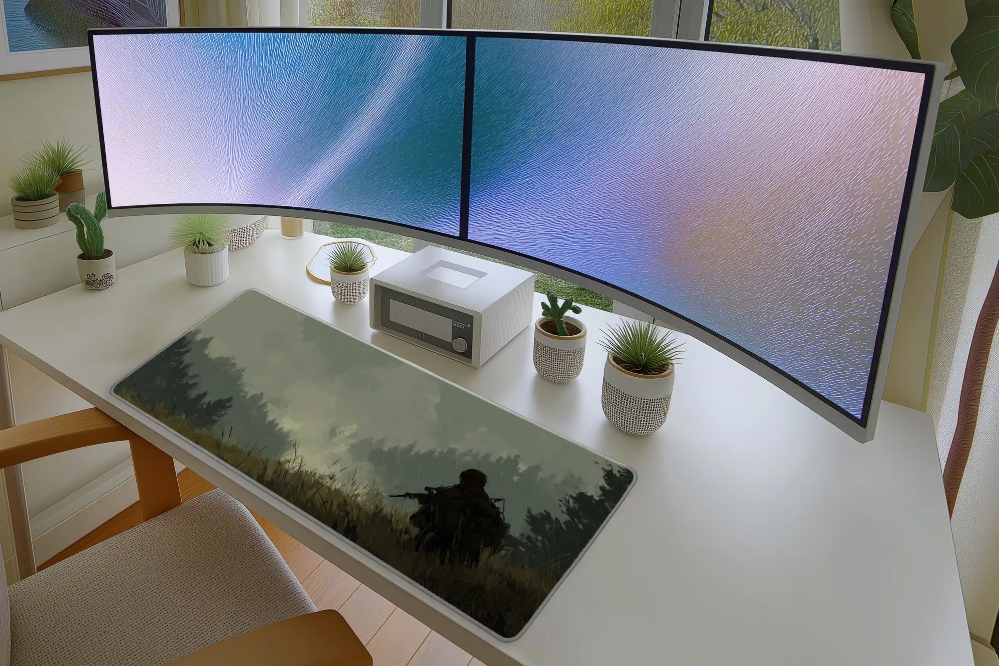 Lone Sniper in Rainy Forest Mousepad – Tactical Ambience Art