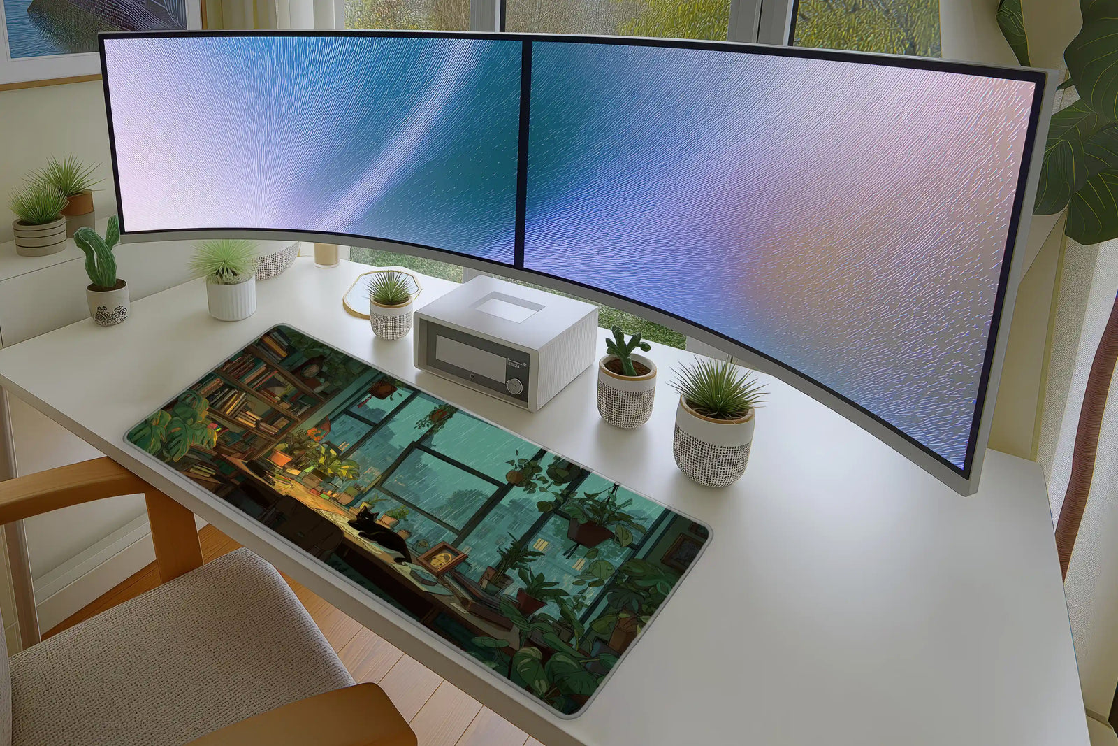 Cozy Rainy Window Mousepad – Cat & Plants Aesthetic
