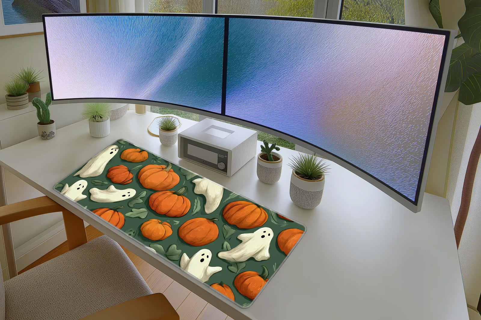 Pumpkins & Ghosts Mousepad – Cute Halloween Pattern Mat