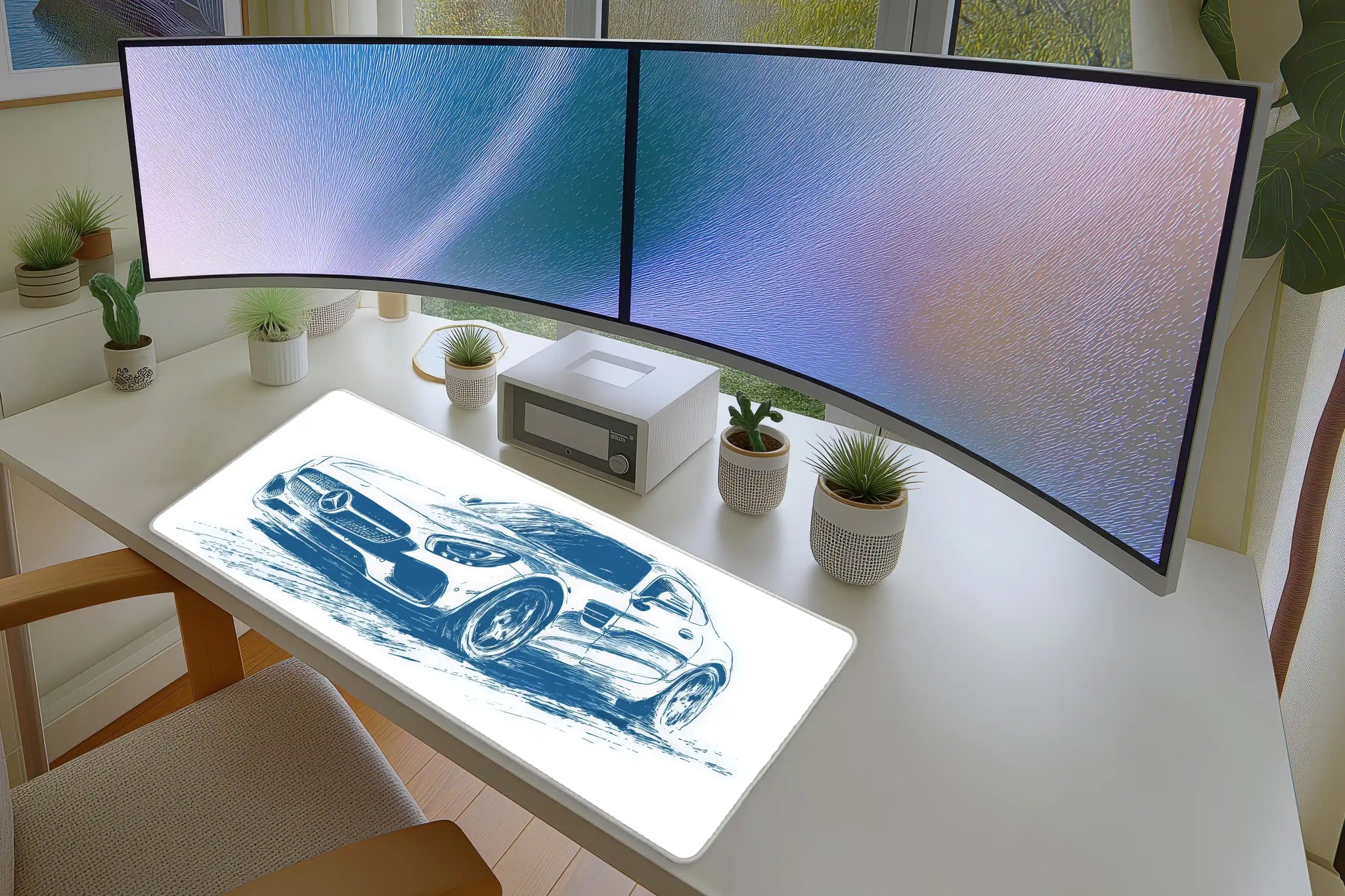 Luxury Coupe Sketch Mousepad – Blue Line Art Design