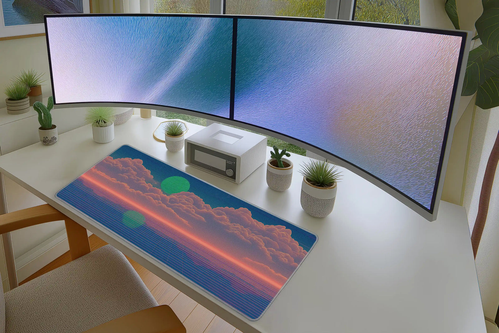Vaporwave Sunset Mousepad – Retro Neon Cloudscape Art