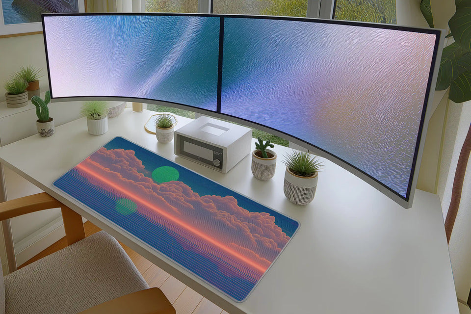 Vaporwave Sunset Mousepad – Retro Neon Cloudscape Art
