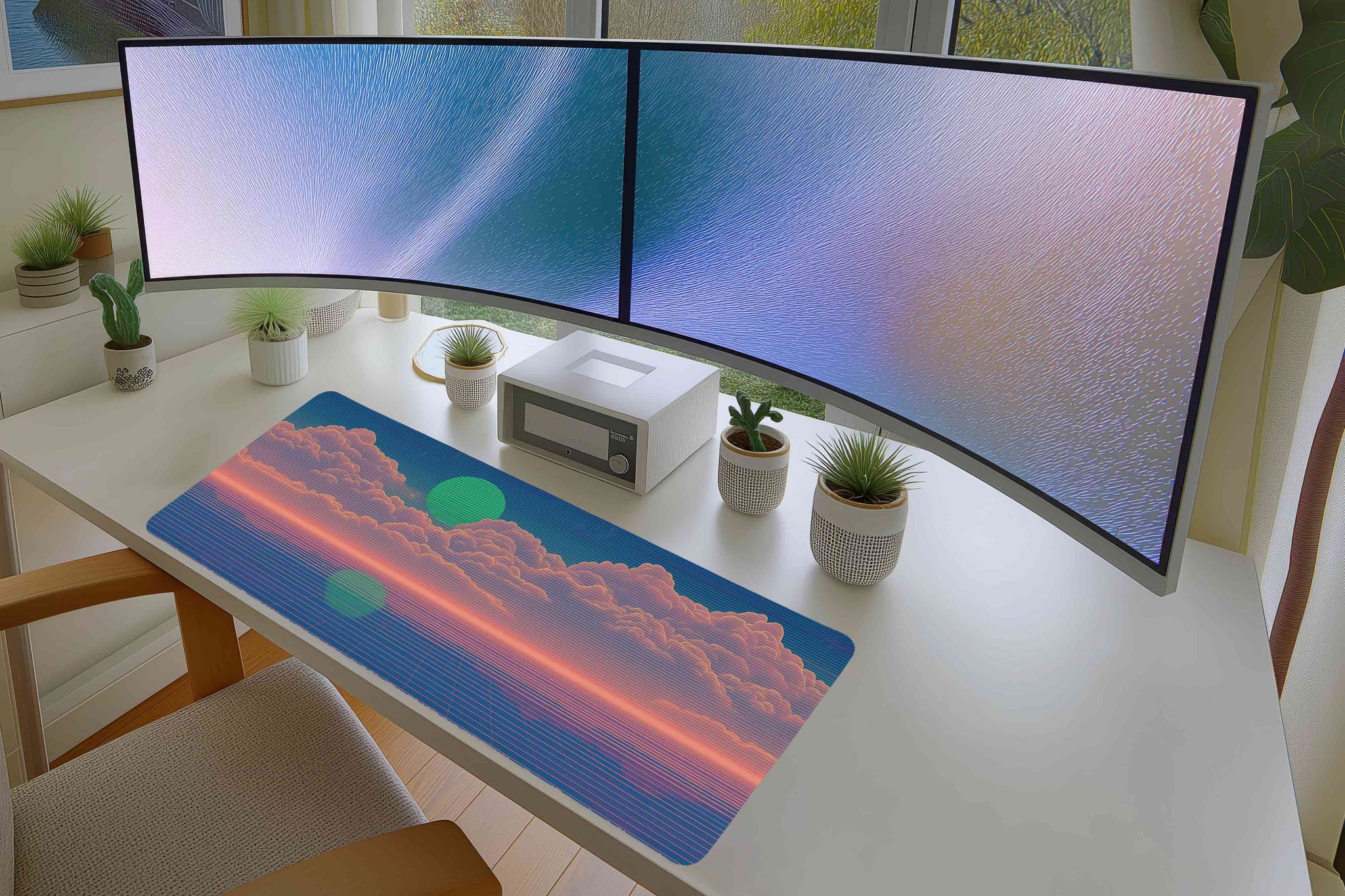 Vaporwave Sunset Mousepad – Retro Neon Cloudscape Art