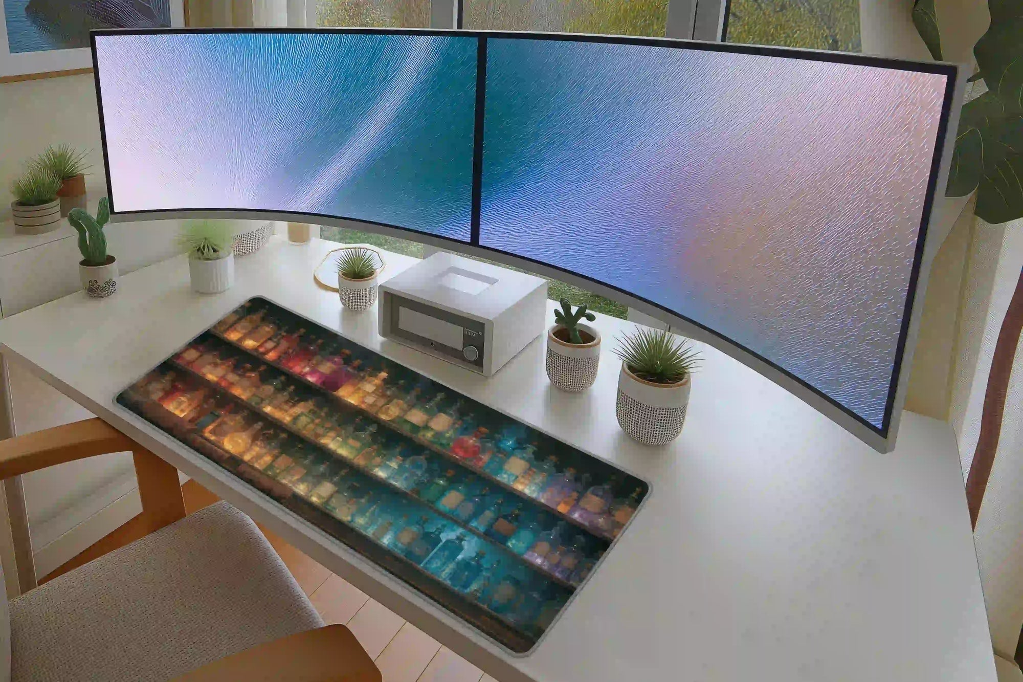 Glowing Apothecary Potion Bottles Dark Academia Desk Mat