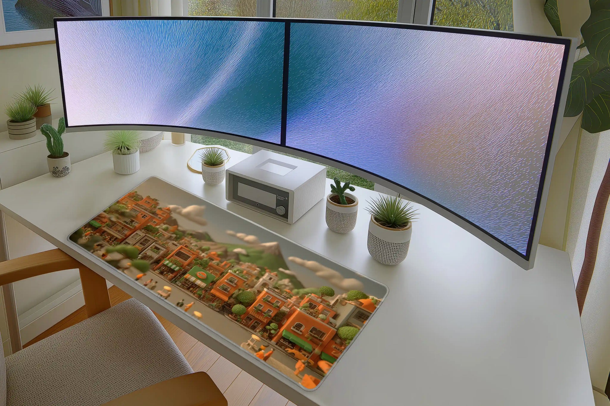 Whimsical Mini Clay Cityscape Mousepad – Cozy Town Aesthetic Art