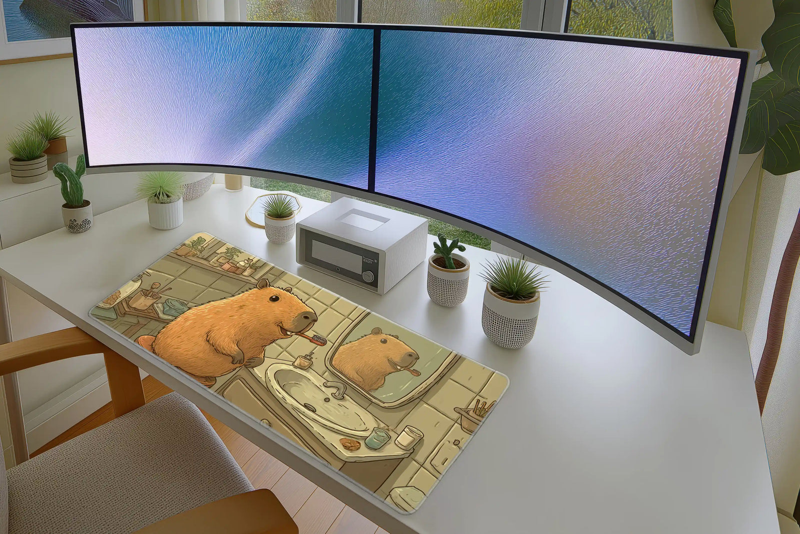 Cute Capybara Brushing Teeth Mousepad – Cozy Bathroom Art