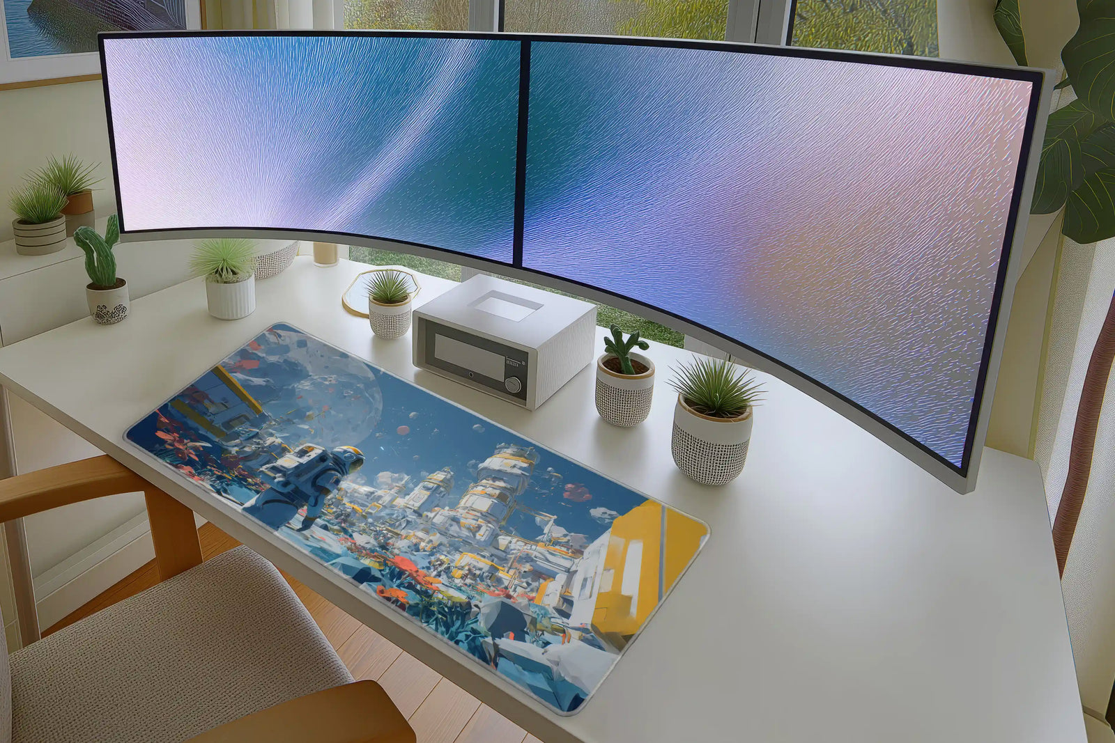 Astronaut at Space Colony Mousepad – Futuristic Sci-Fi Scene