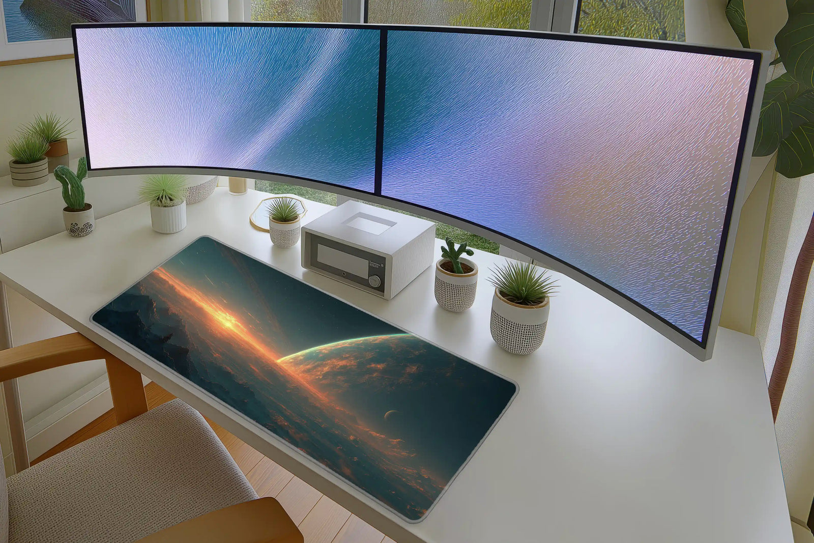 Alien Planet Sunset Mousepad – Sci-Fi Cosmic Landscape Art