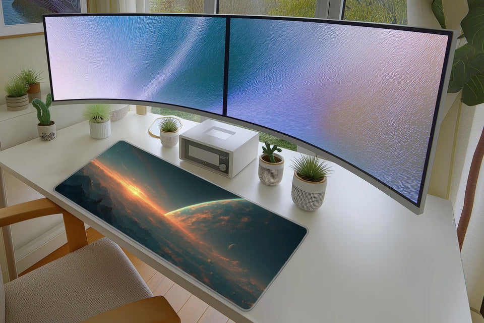 Alien Planet Sunset Mousepad – Sci-Fi Cosmic Landscape Art