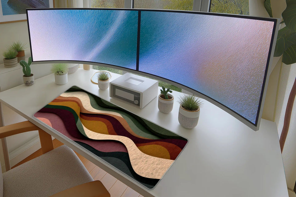Earth Tone Abstract Waves – Layered desk mat artwork and product view