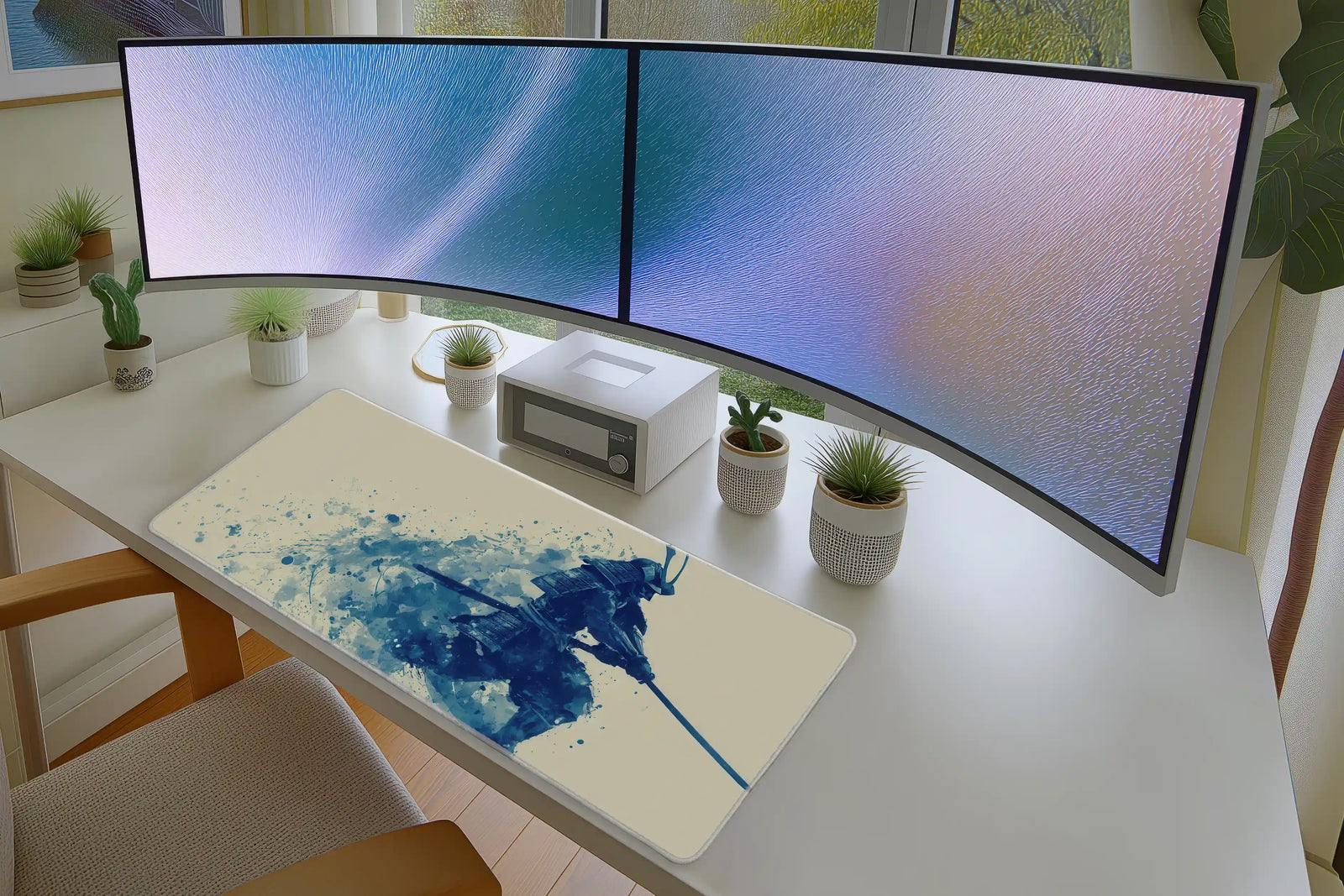 Blue Samurai Brushstroke Mousepad – Warrior Ink Art