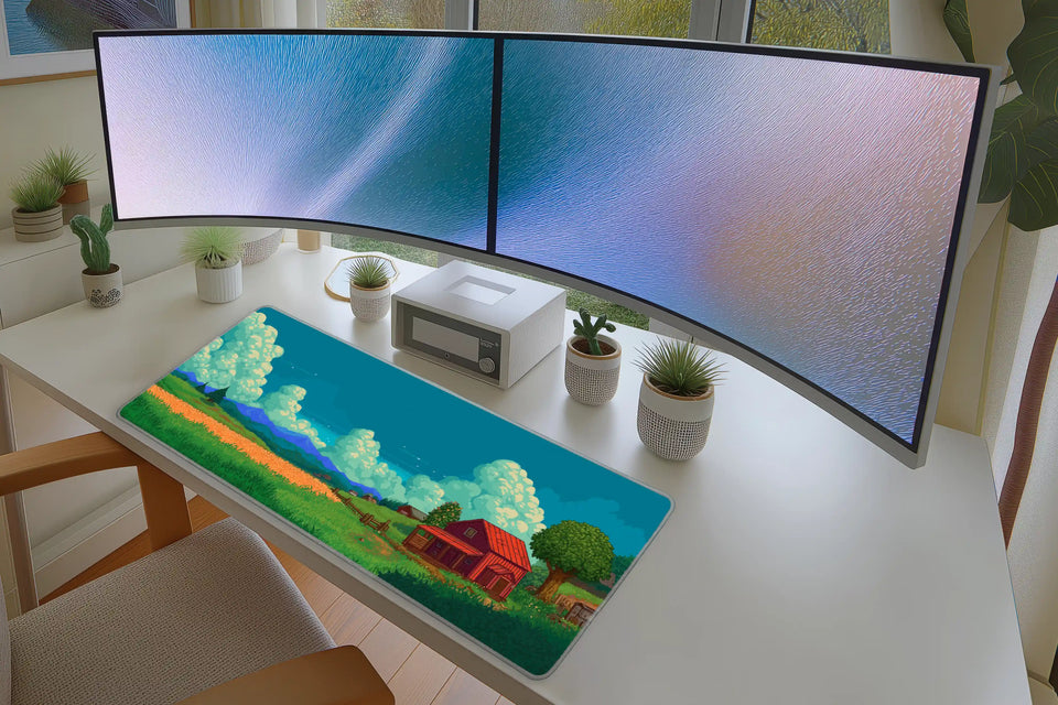 Pixel Farmhouse Summer Landscape Mousepad