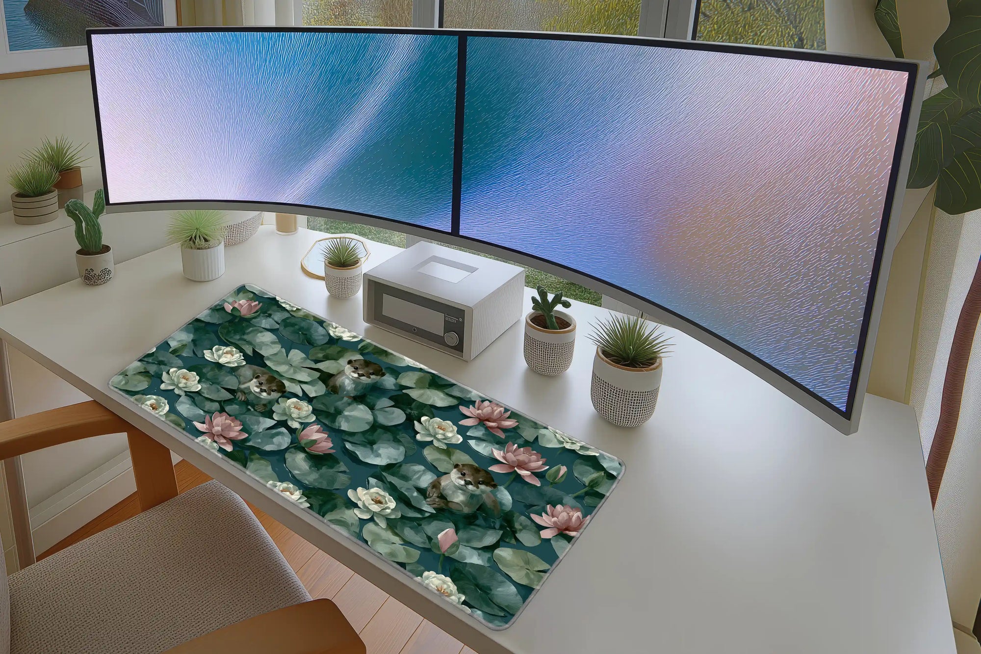 Otter Lily Pad Water Lily mouse pad showing stitched edge detail