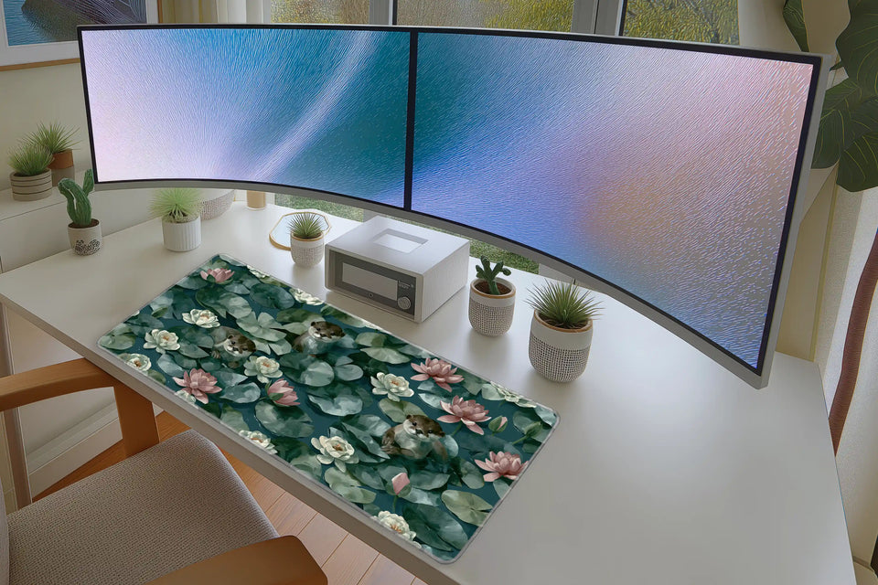 Otter Lily Pad Water Lily mouse pad showing stitched edge detail